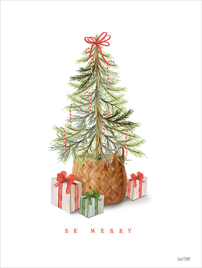 House Fenway FEN1165 - FEN1165 - Be Merry Christmas Tree - 12x16 Christmas, Holidays, Christmas Tree, Basket, Be Merry, Typography, Signs, Textual Art, Presents, Winter from Penny Lane