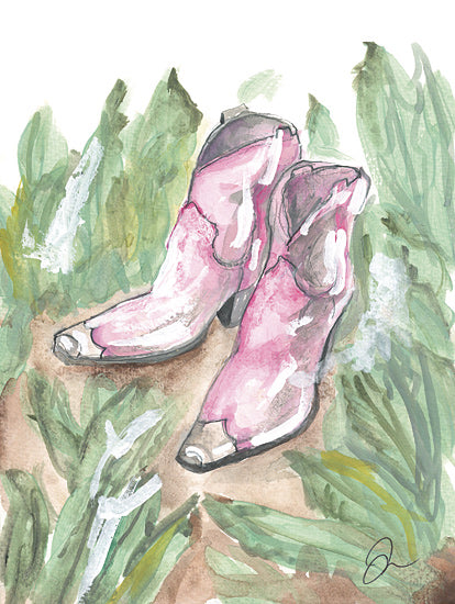 Jessica Mingo JM608 - JM608 - Pink Boots - 12x16 Boots, Cowgirl Boots, Pink Boots, Leaves from Penny Lane