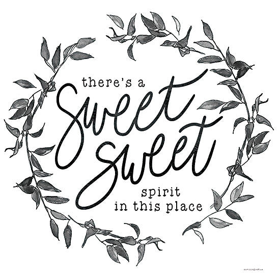 Kamdon Kreations KAM588 - KAM588 - Sweet Spirit - 12x12 Inspirational, There's a Sweet Sweet Spirit in this Place, Typography, Signs, Textual Art, Greenery, Wreath, Black & White from Penny Lane
