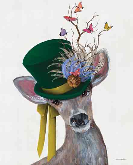 Kamdon Kreations KAM956 - KAM956 - Can You Hand Me My Hat Deer? - 12x16 Whimsical, Deer, Hat, Green Hat, Yellow Ribbon, Butterflies, Feathers from Penny Lane