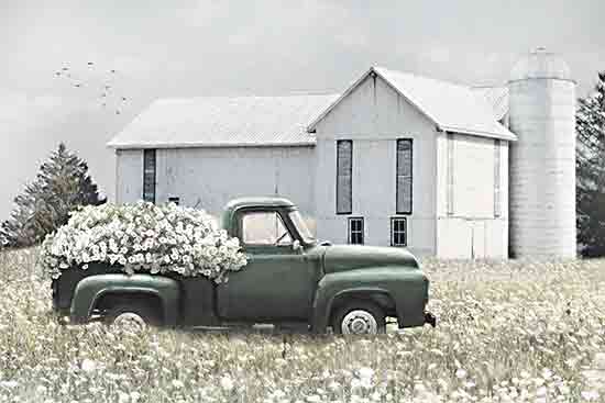 Lori Deiter LD3471 - LD3471 - Flowers on the Farm - 18x12 Photography, Farm, Barn, White Barn, Truck, Green Truck, Flowers, Flower Truck, Wildflowers from Penny Lane