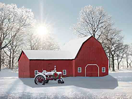 Lori Deiter LD3561 - LD3561 - Old Fashioned Christmas - 16x12 Christmas, Holidays, Photography, Farm , Barn, Red Barn, Tractor, Wreath, Landscape, Winter, Snow, Trees, Sun, Sun Rays from Penny Lane