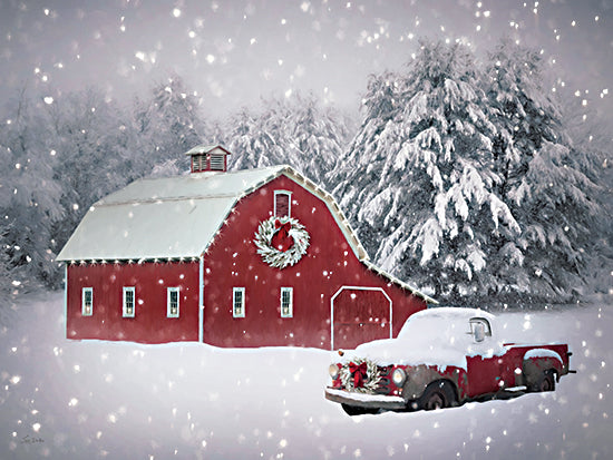 Lori Deiter LD3634 - LD3634 - Country Christmas Snowy Night - 16x12 Photography, Christmas, Holidays, Farm, Barn, Red Barn, Winter, Landscape, Truck, Red Truck, Wreath, Snow from Penny Lane