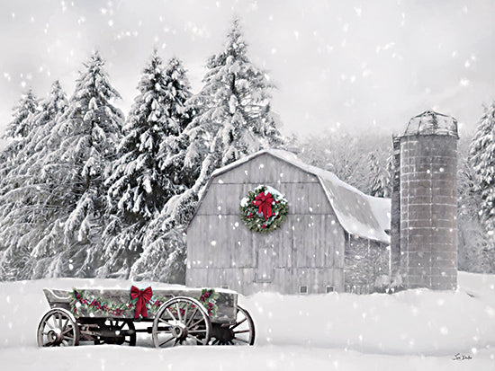 Lori Deiter LD3635 - LD3635 - Old Christmas Country Barn - 16x12 Photography, Christmas, Holidays, Farm, White Barn, Silo, Winter, Wagon, Wreath, Garland, Snow, Trees, Landscape from Penny Lane