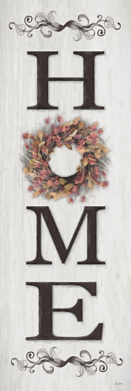 Lori Deiter LD3665 - LD3665 - Home Fall Wreath I Sign  - 12x36 Inspirational, Home, Typography, Signs, Textual Art, Scrolls, Wreath, Leaves, Fall from Penny Lane