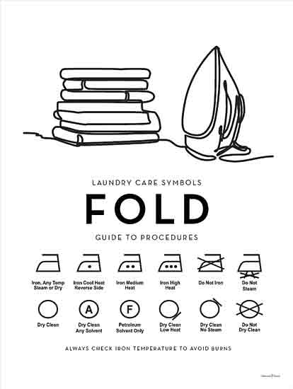 lettered & lined LET912 - LET912 - Fold Guide to Procedures - 12x16 Laundry, Laundry Room, Fold Guide to Procedures, Typography, Signs, Textual Art, Folded Clothes, Iron, Laundry Rules, Laundry Care Symbols, Black & White from Penny Lane