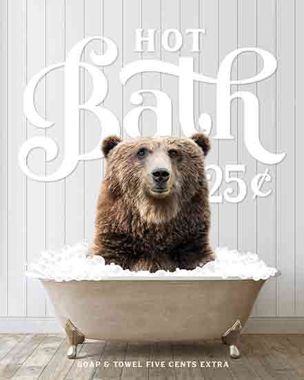 lettered & lined LET982 - LET982 - Bear Hot Bath - 12x16 Whimsical, Bath, Bathroom, Bathtub, Bear, Bubbles, Hot Bath 25 Cents Soap & Towel Five Cents Extra, Typography, Signs, Textual Art, Wood Planks from Penny Lane