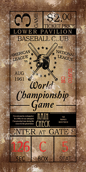 Masey St. Studios MS238 - MS238 - World Champ Baseball Game Ticket - 9x18 Baseball, Sports, Bats, Game Ticket, World Champions, Lower Pavilion Baseball Club, World Championship Game, Typography, Signs, Textual Art, Masculine, Vintage from Penny Lane