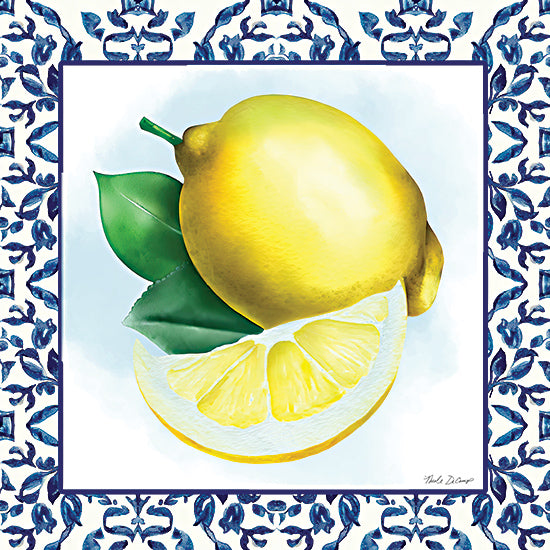 Nicole DeCamp ND161 - ND161 - Trellis Lemon Slice - 12x12 Kitchen, Lemon, Citrus, Blue & White China Border, Fruit from Penny Lane