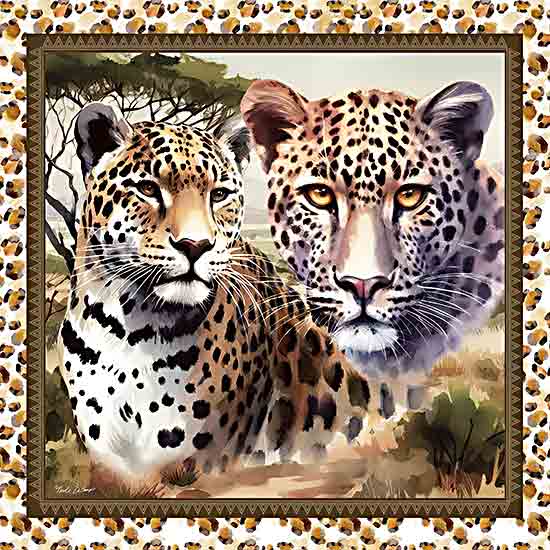Nicole DeCamp ND308 - ND308 - African Safari Leopards - 12x12 Safari, African Safari, Africa, Animals, Leopards, Landscape, Trees, Patterned Border from Penny Lane