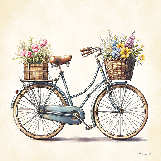 Nicole DeCamp ND374 - ND374 - Floral Bicycle I - 12x12 Bicycle, Bike, Baskets, Flowers, Spring, Spring Flowers from Penny Lane