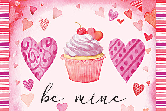 Nicole DeCamp ND428 - ND428 - Be Mine Valentine - 18x12 Valentine's Day, Cupcake, Hearts, Be Mine, Typography, Signs, Textual Art, Striped Border from Penny Lane