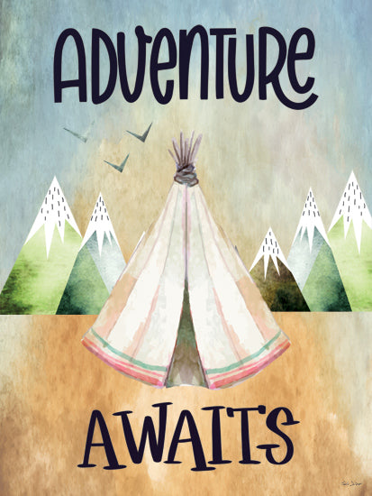 Nicole DeCamp ND561 - ND561 - Adventure Awaits - 12x16 Adventure, Camping, Tepee, Landscape, Mountains, Adventure Awaits, Typography, Signs, Textual Art from Penny Lane