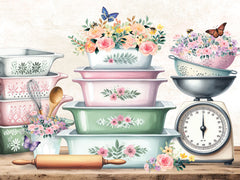 ND589 - In the Kitchen Floral Pans & Scale - 16x12