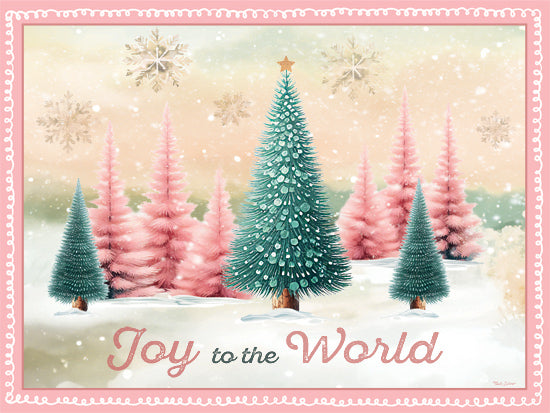 Nicole DeCamp ND615 - ND615 - Joy to the World Trees - 16x12 Christmas, Holidays, Landscape, Trees, Pink Trees, Joy to the World, Typography, Signs, Textual Art, Winter, Snow, Snowflakes from Penny Lane