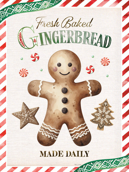 Nicole DeCamp ND623 - ND623 - Fresh Baked Gingerbread - 12x16 Christmas, Holidays, Kitchen, Gingerbread Man, Cookies, Fresh Baked Gingerbread Made Daily, Typography, Signs, Textual Art, Winter, Red and White Border from Penny Lane