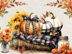 ND635 - Fall Plaid Pumpkins on Haystack - 16x12