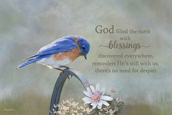 Robin-Lee Viera RLV698 - RLV698 - Blessings - 18x12 Photography, Religious, God Filled the Earth with Blessings, Typography, Signs, Textual Art, Bird, Blue Bird, Flowers, White Flowers from Penny Lane