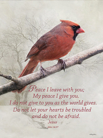 Robin-Lee Viera RLV707 - RLV707 - Peace I Leave With You - 12x16 Photography, Religious, Peace I Leave with You: My Peace I Give You, John,  Bible Verse, Typography, Signs, Textual Art, Winter, Snow, Bird, Tree Branch, Cardinal, Red Bird from Penny Lane