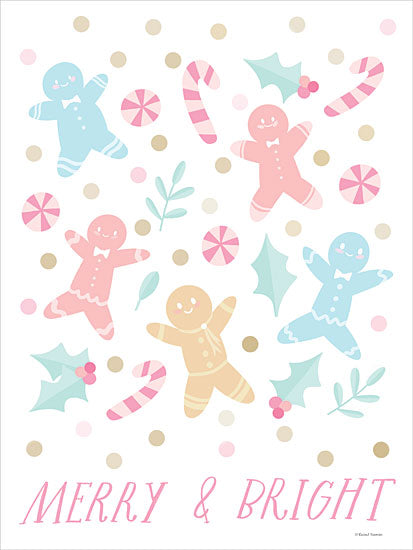 Rachel Nieman RN555 - RN555 - Merry & Bright Pastel Gingerbread - 12x16 Christmas, Holidays, Kitchen, Gingerbread Men, Candy, Holly, Pastel, Merry & Bright, Typography, Signs, Textual Art, Winter from Penny Lane