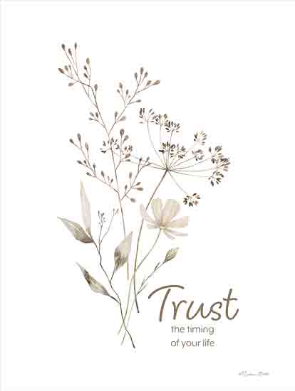 Susan Ball SB1390 - SB1390 - Trust the Timing - 12x16 Inspirational, Trust the Timing of Your Life, Typography, Signs, Textual Art, Greenery, Pink Flower, Leaves from Penny Lane