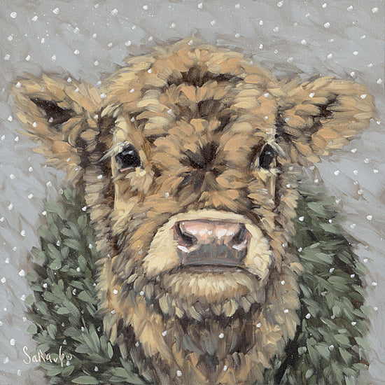 Sara G. Designs SGD240 - SGD240 - Snowy Day at the Farm 1 - 12x12 Winter, Whimsical, Cow, Farm Animal, Snow, Wreath, Greenery, Brush Strokes from Penny Lane