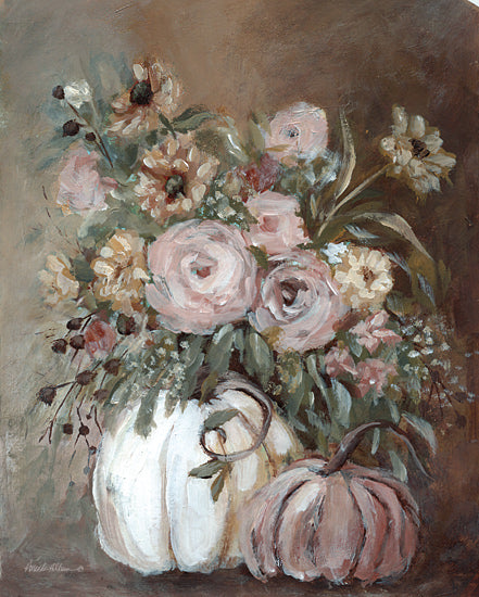 Amanda Hilburn AH300 - AH300 - Whispers of Fall - 12x16 pumpkins and flowers, autumn still life, fall decor, rustic floral arrangement, neutral seasonal art from Penny Lane
