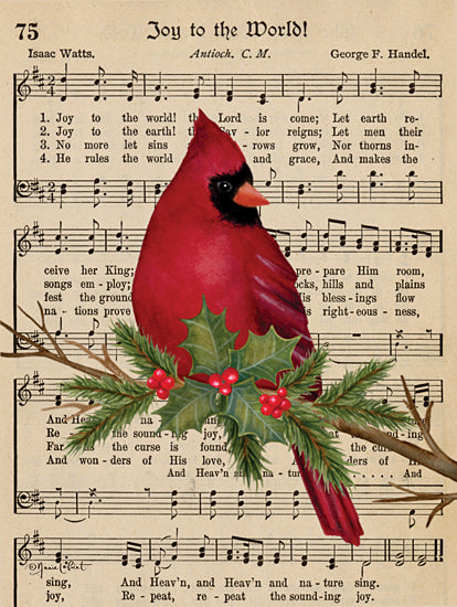 Annie LaPoint ALP2698 - ALP2698 - Cardinal Carols Holly - 12x16 Christmas, Holidays, Christmas Music, Sheet Music, Joy to the World, Typography, Signs, Textual Art, Cardinal, Tree Branch, Greenery, Holly, Berries, Winter from Penny Lane