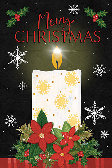 Annie LaPoint ALP2700 - ALP2700 - Merry Christmas Candle - 12x18 Christmas, Holidays, Flowers, Poinsettias, Holly, Berries, Candle, Merry Christmas, Typography, Signs, Textual Art, Snowflakes, Winter, Black Border from Penny Lane