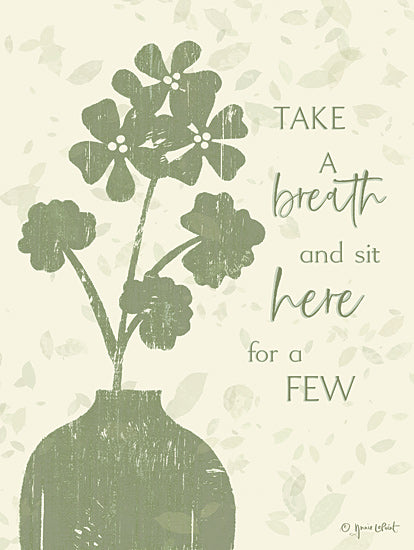 Annie LaPoint ALP2721 - ALP2721 - Take a Breath - 12x16 breathe quote, green flower silhouette, self-care reminder, floral design, peaceful motif, subtle texture leaves from Penny Lane