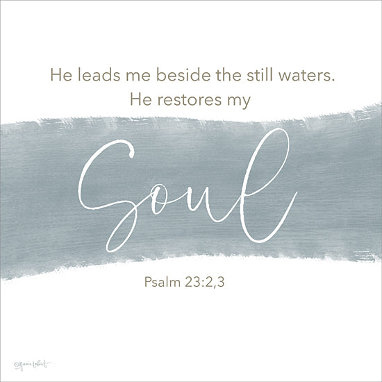 Annie LaPoint ALP2730 - ALP2730 - Soul - 12x12 Psalm 23:2-3, soul restoration, still waters, peaceful, scriptural quote, pastel teal, Christian encouragement, faith-based decor from Penny Lane