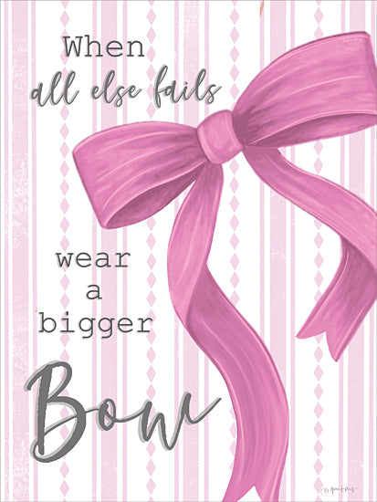 Annie LaPoint ALP2835 - ALP2835 - Wear a Bigger Bow - 12x16 purple bow, ribbon, inspirational quote, when all else fails wear a bigger bow, feminine decor, typography, fashion accessory, whimsical, pastel stripes, modern farmhouse, girly wall art from Penny Lane