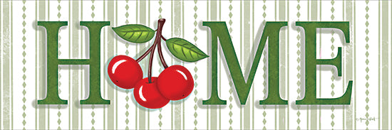 Annie LaPoint ALP2837 - ALP2837 - Cherry Home Sign - 36x12 home sign, cherries, fruit, kitchen decor, typography, farmhouse, country, red cherries, green striped background, modern farmhouse, decorative, food and drink, summer from Penny Lane