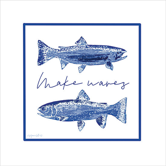 Annie LaPoint ALP2873 - ALP2873 - Make Waves - 12x12 make waves, inspirational typography, blue fish art, motivational saying, ocean-inspired quote, watercolor fish, aquatic word art, positive message decor from Penny Lane
