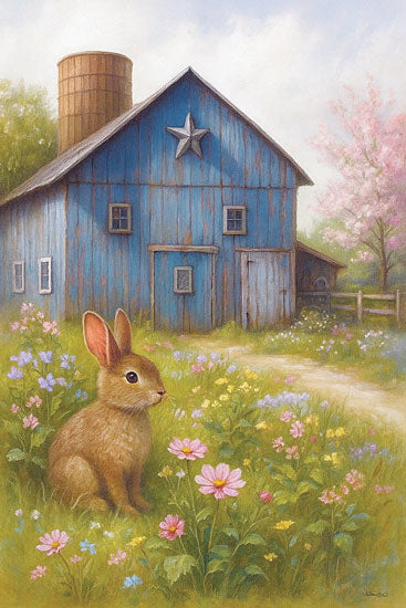 Anthony Smith ANT291 - ANT291 - Hopping into Spring - 12x18 rabbit holding chick, hatching egg, baby chicks, carrots, cabbage, basket, springtime, easter, whimsical nursery art, vintage watercolor, farm animal friends, countryside from Penny Lane