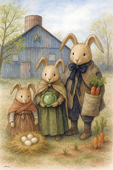 Anthony Smith ANT292 - ANT292 - The Rabbit Homestead - 12x18 decorative cow, folk art, pumpkin pattern, autumn harvest, fall decor, farmhouse animal, rustic wall, neutral background, whimsical farm cow, textured watercolor, thanksgiving vibe from Penny Lane