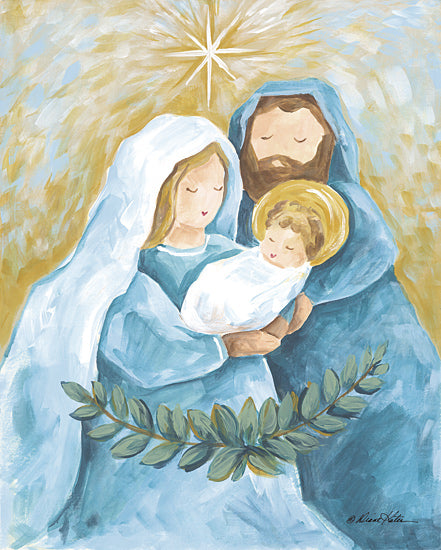 Diane Kater ART1410 - ART1410 - The Holy Family - 12x16 holy family, nativity scene, baby Jesus, Mary, Joseph, star of Bethlehem, Christmas religious art, peaceful scene, blue and gold tones, painterly brushstrokes, Christian symbolism, sacred family, spiritual Christmas painting from Penny Lane