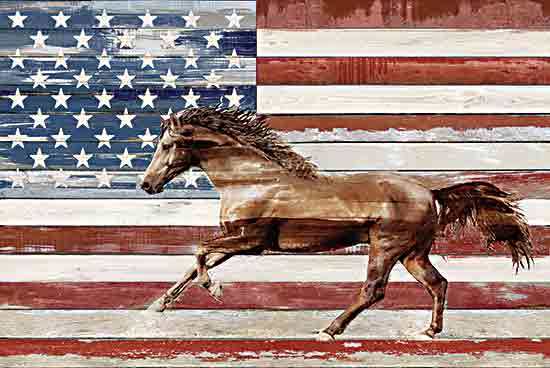 Amber Sterling AS148 - AS148 - American Horse - 18x12 American flag, wild horse, patriotic art, rustic wood background, freedom theme, western decor, Americana design from Penny Lane