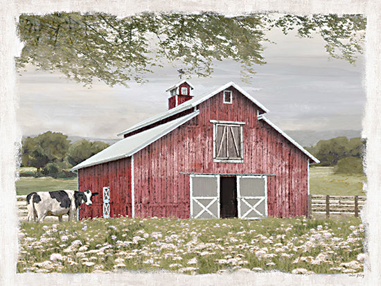 Amber Sterling AS321 - AS321 - Quaker Hill Barn - 16x12 Farm, Barn, Red Barn, Cow, Flowers, Wildflowers, Fence, Country, Trees, White Border from Penny Lane