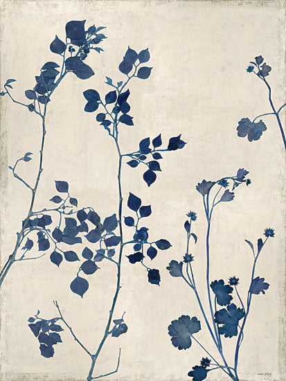 Amber Sterling AS483 - AS483 - Botanical Blueprint - 12x16 indigo leaves on cream, botanical silhouette, minimalist floral design, cool tones, blue leaf branches, contemporary nature art from Penny Lane