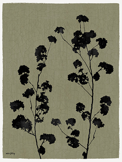 Amber Sterling AS516 - AS516 - Shadow Branches I - 12x16 botanical silhouette, black flowers, minimalist floral, green crackle background, moody nature print, decorative wall art, modern vintage style, neutral tones, botanical decor from Penny Lane