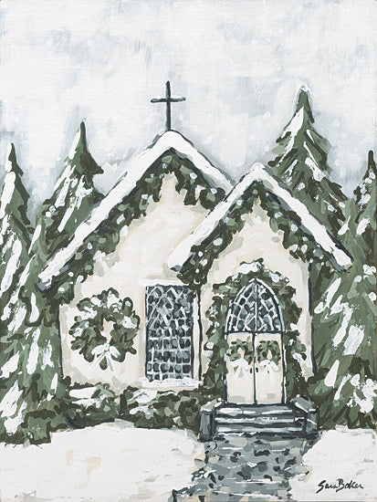 Sara Baker BAKE406 - BAKE406 - Little Christmas Chapel - 12x16 winter church snow landscape christmas holiday building trees from Penny Lane