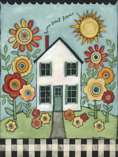 Bernadette Deming BER1503 - BER1503 - Floral Home Sweet Home - 12x16 home, sweet home, whimsical house, bright flowers, cartoon sun, colorful garden, folk style, childlike, inspirational, welcoming vibe, happy home from Penny Lane