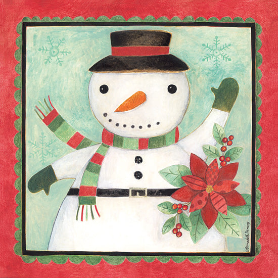 Bernadette Deming BER1543 - BER1543 - Snowman with Poinsettia - 12x12 holidays & seasonal, botanical, winter, christmas, floral, snowman, poinsettia, holly, snowflakes, whimsical, decorative, watercolor, red from Penny Lane