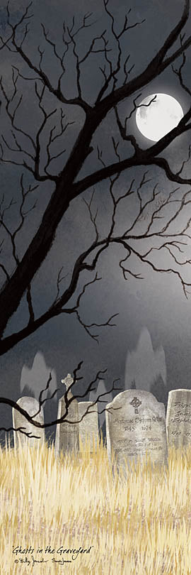 Billy Jacobs BJ1382 - BJ1382 - Ghosts in the Graveyard - 12x36 graveyard, ghosts, tombstones, spooky night, bare trees, full moon, Halloween, eerie, haunted, atmospheric from Penny Lane