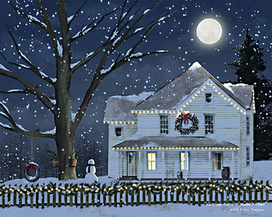 Billy Jacobs BJ1389 - BJ1389 - Christmas Eve at Grandma's House - 16x12 Winter, Christmas, Holidays, Snow, Fence, Christmas Lights, Snowman, Trees, Tire Swing, Moon, Evening, Wreath from Penny Lane