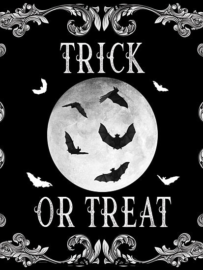 Bluebird Barn BLUE553 - BLUE553 - Trick or Treat - 12x16 trick or treat, bats flying, full moon, Halloween quote, spooky message, gothic floral artwork, eerie bats, night sky from Penny Lane