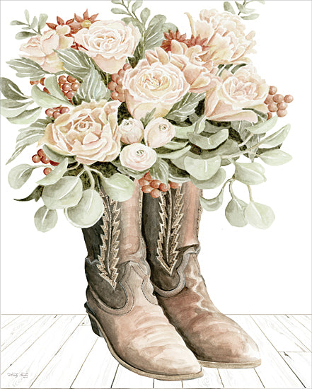 Cindy Jacobs CIN4263 - CIN4263 - Peach Street Cowboy Boots - 12x16 Still Life, Western, Cowboy Boots, Flowers, Peach Flowers, Greenery, Berries, Peach Street Cowboy Boots from Penny Lane