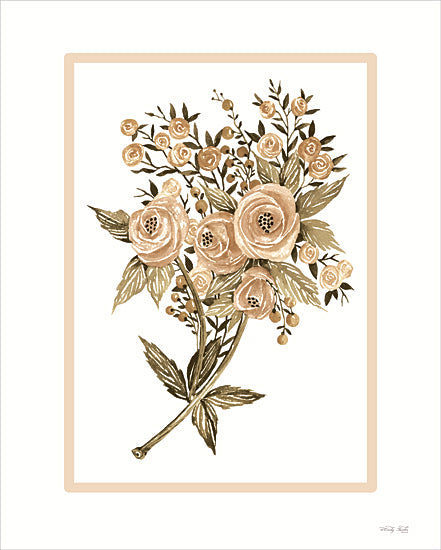 Cindy Jacobs CIN4265 - CIN4265 - Peach Botanical II - 12x16 watercolor beige botanical print; single floral stem; framed flower illustration; neutral taupe and olive palette; minimal floral wall art; vintage inspired botanical; soft feminine decor; understated nature art; delicate bloom study; clean contemporary styling; airy floral composition; neutral home accent from Penny Lane