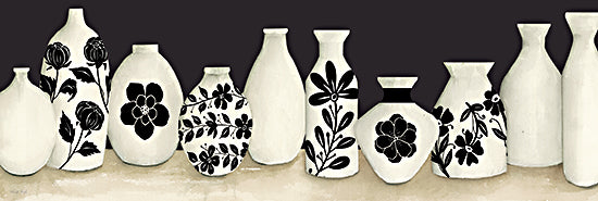 Cindy Jacobs CIN4282 - CIN4282 - Mod Vases - 18x6 Still Life, Vases, White Vases, Black Painted Flowers, Shelf, Black Background, Mod Vases, Bohemian from Penny Lane